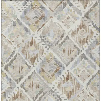8' X 10' Ivory And Cream Geometric Washable Indoor Outdoor Area Rug