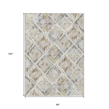 8' X 10' Ivory And Cream Geometric Washable Indoor Outdoor Area Rug