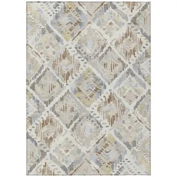8' X 10' Ivory And Cream Geometric Washable Indoor Outdoor Area Rug