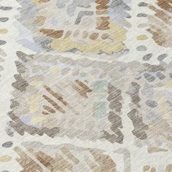 8' X 10' Ivory And Cream Geometric Washable Indoor Outdoor Area Rug