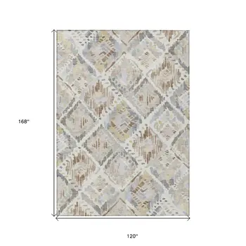10' X 14' Ivory And Cream Geometric Washable Indoor Outdoor Area Rug