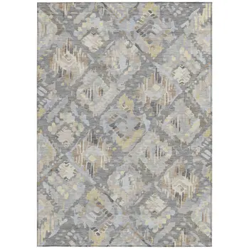 5' X 8' Gray And Brown Geometric Washable Indoor Outdoor Area Rug