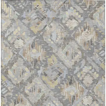 8' X 10' Gray And Brown Geometric Washable Indoor Outdoor Area Rug