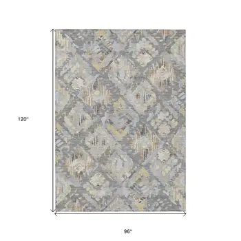 8' X 10' Gray And Brown Geometric Washable Indoor Outdoor Area Rug