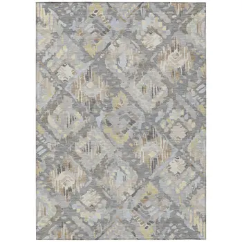 8' X 10' Gray And Brown Geometric Washable Indoor Outdoor Area Rug