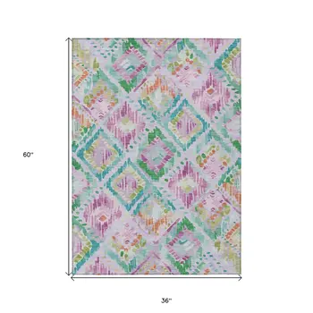 3' X 5' Lavender And Purple Geometric Washable Indoor Outdoor Area Rug