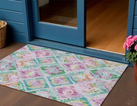 3' X 5' Lavender And Purple Geometric Washable Indoor Outdoor Area Rug