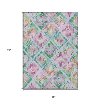 5' X 8' Lavender And Purple Geometric Washable Indoor Outdoor Area Rug