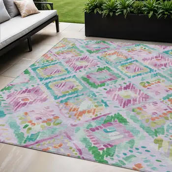 5' X 8' Lavender And Purple Geometric Washable Indoor Outdoor Area Rug