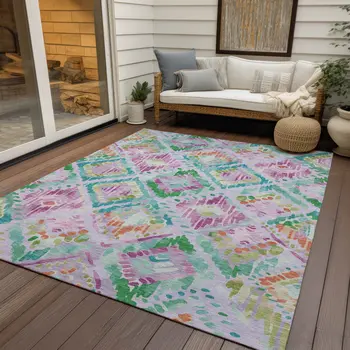 5' X 8' Lavender And Purple Geometric Washable Indoor Outdoor Area Rug