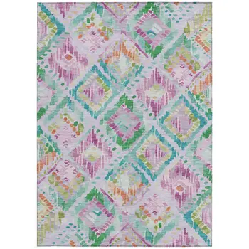 5' X 8' Lavender And Purple Geometric Washable Indoor Outdoor Area Rug