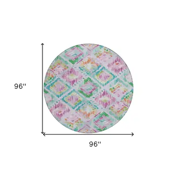 8' Lavender And Purple Round Geometric Washable Indoor Outdoor Area Rug