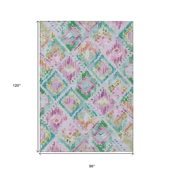 8' X 10' Lavender And Purple Geometric Washable Indoor Outdoor Area Rug