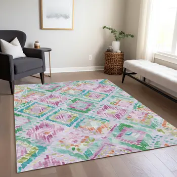 8' X 10' Lavender And Purple Geometric Washable Indoor Outdoor Area Rug