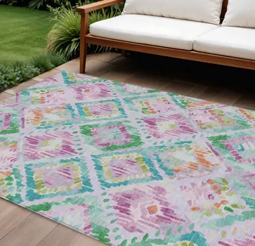 10' X 14' Lavender And Purple Geometric Washable Indoor Outdoor Area Rug