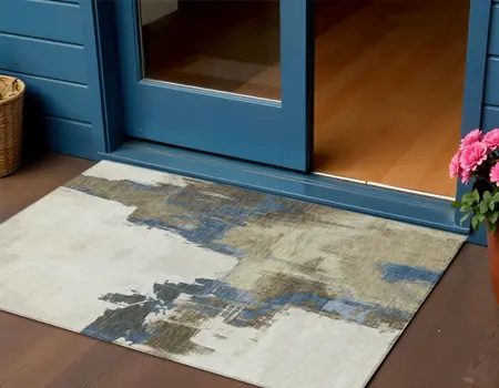 3' X 5' Beige And Brown Abstract Washable Indoor Outdoor Area Rug