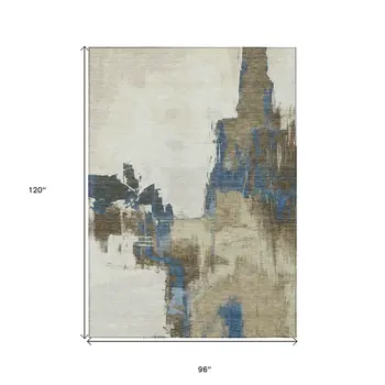 8' X 10' Beige And Brown Abstract Washable Indoor Outdoor Area Rug