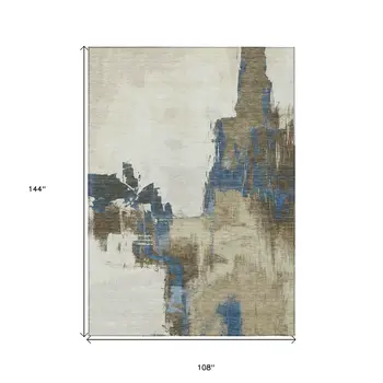 9' X 12' Beige And Brown Abstract Washable Indoor Outdoor Area Rug