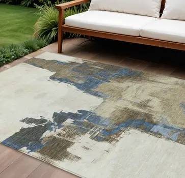 9' X 12' Beige And Brown Abstract Washable Indoor Outdoor Area Rug