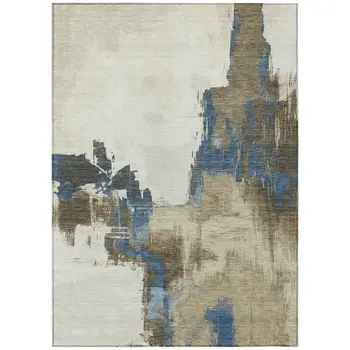 9' X 12' Beige And Brown Abstract Washable Indoor Outdoor Area Rug