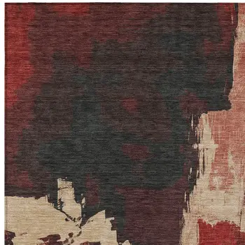 3' X 5' Brick Red And Red Abstract Washable Indoor Outdoor Area Rug