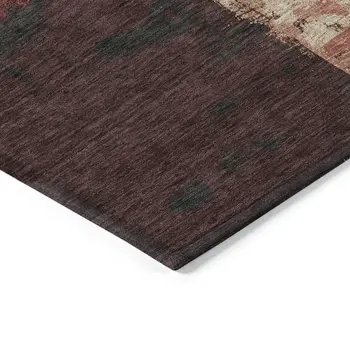 9' X 12' Brick Red And Red Abstract Washable Indoor Outdoor Area Rug
