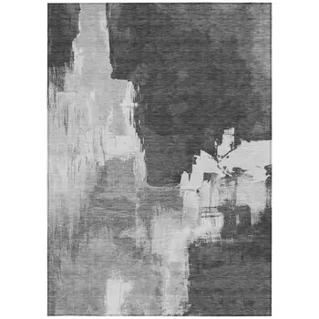 3' X 5' Gray And Smoky Black Abstract Washable Indoor Outdoor Area Rug