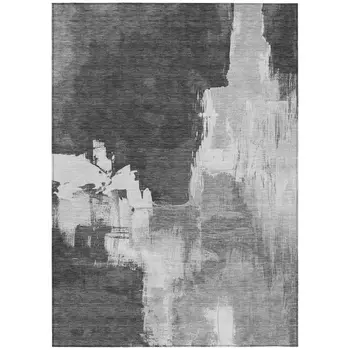 5' X 8' Gray And Smoky Black Abstract Washable Indoor Outdoor Area Rug