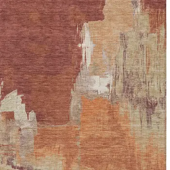 3' X 5' Orange And Burnt Orange Abstract Washable Indoor Outdoor Area Rug