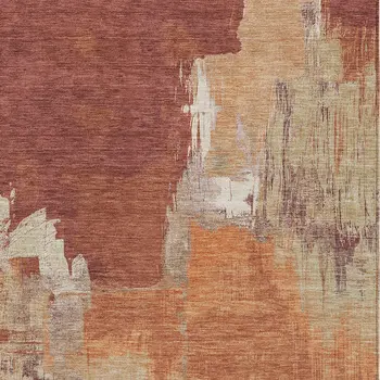 5' X 8' Orange And Burnt Orange Abstract Washable Indoor Outdoor Area Rug