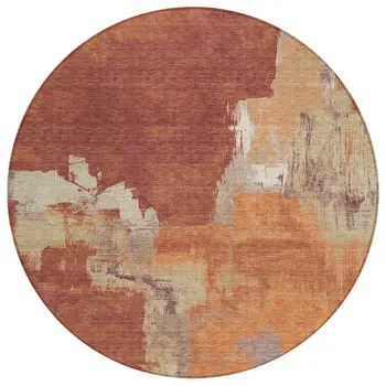 8' Orange And Burnt Orange Round Abstract Washable Indoor Outdoor Area Rug