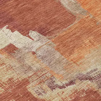 8' Orange And Burnt Orange Round Abstract Washable Indoor Outdoor Area Rug