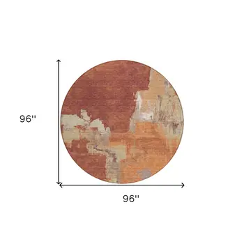 8' Orange And Burnt Orange Round Abstract Washable Indoor Outdoor Area Rug