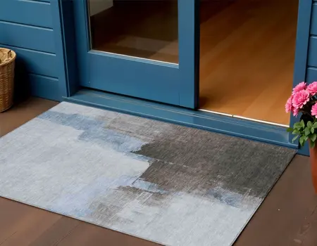 3' X 5' Sky Blue And Blue Abstract Washable Indoor Outdoor Area Rug