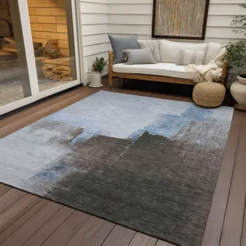 3' X 5' Sky Blue And Blue Abstract Washable Indoor Outdoor Area Rug