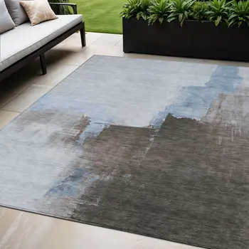 5' X 8' Sky Blue And Blue Abstract Washable Indoor Outdoor Area Rug
