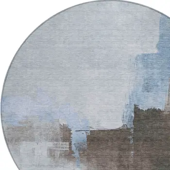 8' Sky Blue And Blue Round Abstract Washable Indoor Outdoor Area Rug