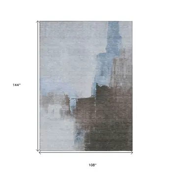 9' X 12' Sky Blue And Blue Abstract Washable Indoor Outdoor Area Rug