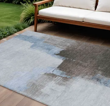 9' X 12' Sky Blue And Blue Abstract Washable Indoor Outdoor Area Rug