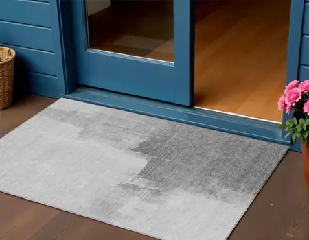 3' X 5' Silver And Gray Abstract Washable Indoor Outdoor Area Rug