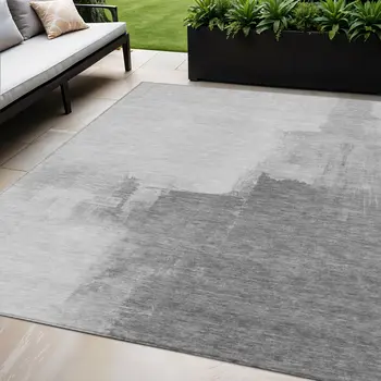 5' X 8' Silver And Gray Abstract Washable Indoor Outdoor Area Rug