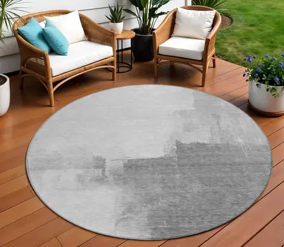 8' Silver And Gray Round Abstract Washable Indoor Outdoor Area Rug