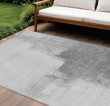 10' X 14' Silver And Gray Abstract Washable Indoor Outdoor Area Rug