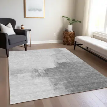 10' X 14' Silver And Gray Abstract Washable Indoor Outdoor Area Rug