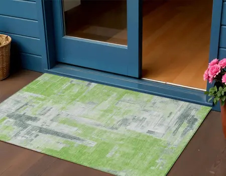 3' X 5' Artichoke Green And Green Abstract Washable Indoor Outdoor Area Rug