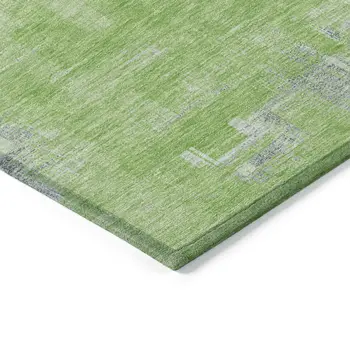 5' X 8' Artichoke Green And Green Abstract Washable Indoor Outdoor Area Rug