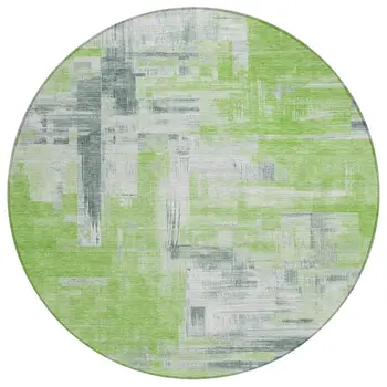 8' Artichoke Green And Green Round Abstract Washable Indoor Outdoor Area Rug