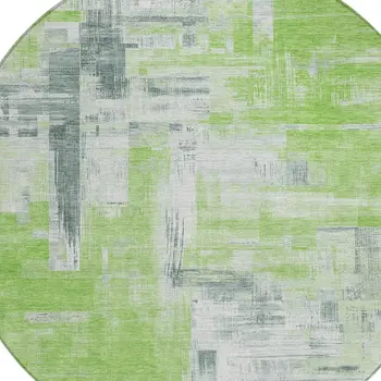 8' Artichoke Green And Green Round Abstract Washable Indoor Outdoor Area Rug