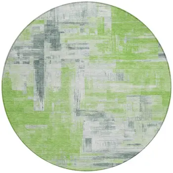 8' Artichoke Green And Green Round Abstract Washable Indoor Outdoor Area Rug