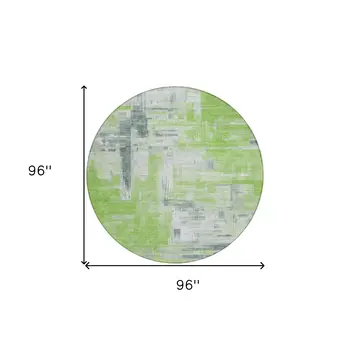 8' Artichoke Green And Green Round Abstract Washable Indoor Outdoor Area Rug